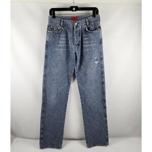 Hugo Boss Jeans Mens 30x33 Button Fly Mid Rise Med Blue Wash Distress Denim
